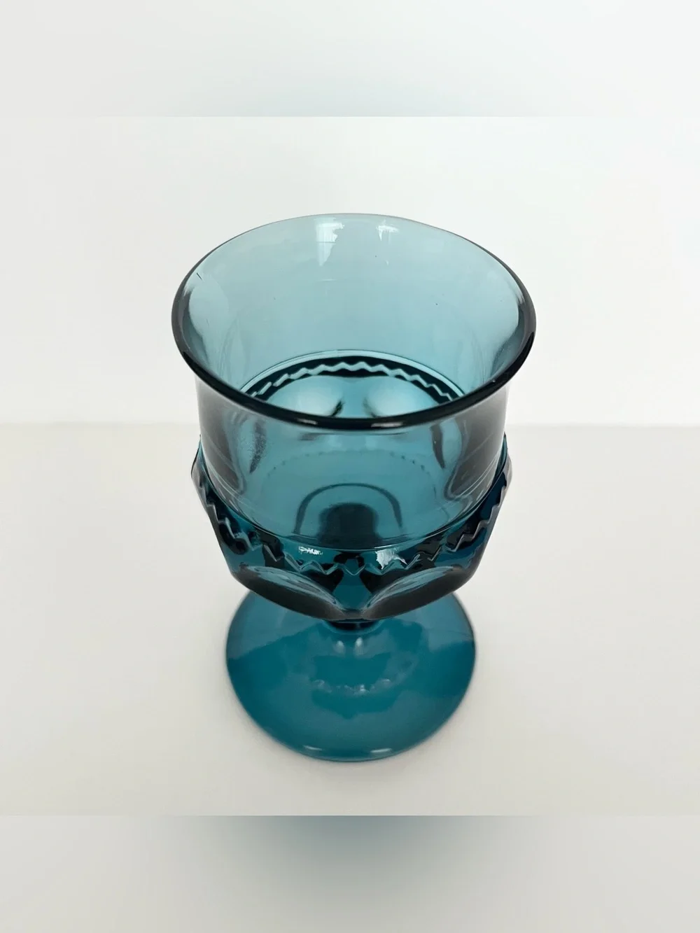 Vintage Indiana Glass Kings Crown Thumbprint Cordial Wine Goblet Teal Blue 4 Pc